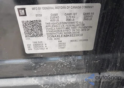 2019 Chevrolet Equinox Lt from USA, damaged, VIN 2GNAXLEX8K6115910